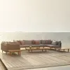 Modern Teak Wood and PE Wicker Rattan Outdoor Sofa Set with Waterproof Cushions for Garden and Patio