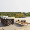 Modern Teak Wood and PE Wicker Rattan Outdoor Sofa Set with Waterproof Cushions for Garden and Patio