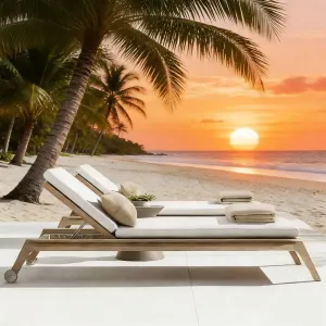 Modern Villa Outdoor Teak Sun Lounger Chair with Cushion-Eco-Friendly UV Resistant for Courtyard Hotel Beach Use