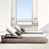 Modern Villa Outdoor Teak Sun Lounger Chair with UV Resistant Waterproof Cushion for Hotel Swimming Pool Beach Use