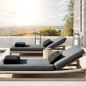 Modern Villa Outdoor Teak Sun Lounger Chair-UV Resistant Eco-Friendly Beach Courtyard Furniture for Hotel Swimming Pool Use