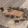 Modern Waterproof Extendable Teak Dining Table Set 2-12 Seater with Parasol Hole for Outdoor Farmhouse Living Room Hotel Use