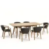 Modern Waterproof Extendable Teak Dining Table Set 2-12 Seater with Parasol Hole for Outdoor Farmhouse Living Room Hotel Use