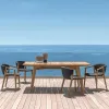 Modern Waterproof Extendable Teak Dining Table Set 2-12 Seater with Parasol Hole for Outdoor Farmhouse Living Room Hotel Use