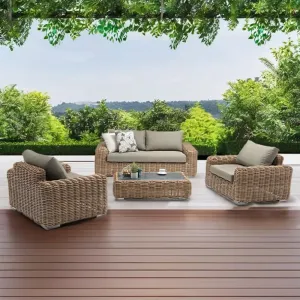 Modern Wicker Aluminum Sofa 4-Piece Garden Set Waterproof Outdoor Furniture for Farmhouse Courtyard Dining Park