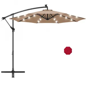 Modern 300cm Outdoor Foldable Waterproof Offset Patio Umbrella Solar Plate LED Lights Free Power Parasol Hotels Parks Furniture