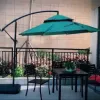 Modern 300cm Outdoor Foldable Waterproof Offset Patio Umbrella Solar Plate LED Lights Free Power Parasol Hotels Parks Furniture