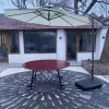 Modern 300cm Outdoor Foldable Waterproof Offset Patio Umbrella Solar Plate LED Lights Free Power Parasol Hotels Parks Furniture