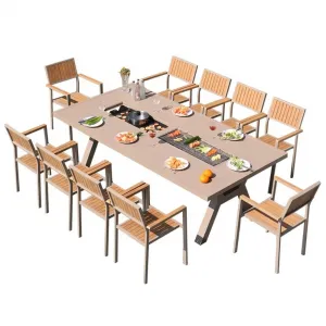 Nordic Furniture Aluminum Waterproof Outdoor Barbecue Grill Dining Table with Chairs Modern for Courtyard Hotel Villa