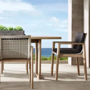 Outdoor Dining Tables and Chairs Teak Wood Waterproof Cushion Modern Design for Courtyard Garden Hotel Villa Balcony School