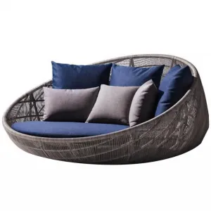 Oval PE Rattan Daybed Cotton Cushion-Modern Aluminum Base Outdoor Furniture Anti-Rust for Hotel Park Villa Patio (Customized
