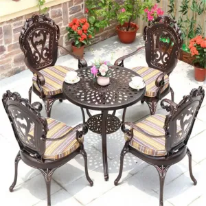 Rotating Mirror Top Cast Aluminum Outdoor Table with French Floral Carved Base for Apartment Villa Hotel Lounge Gym