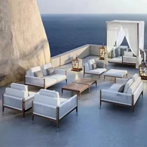 Rustic Teak Sofa Set Modern Design Waterproof Rust Proof Durable Eco-Friendly Outdoor Furniture for Garden Hotel Villa