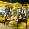 Stylish 3-Seater Metal Patio Furniture Durable Outdoor Leisure Swing Canopy Gazebo Bed Frame Queen Size Home Cushions Pergola