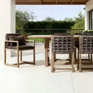 Sustainable Grade A Teak Wood Outdoor Dining Set with Large Rectangular Table for Luxury Villa and Beach Resort Patio