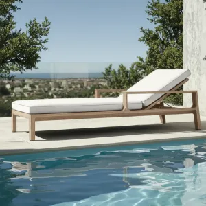 Sustainable Grade A Teak Wood Outdoor Sunbed with Adjustable Back for Luxury Villa Poolside and Beach Resort Terrace