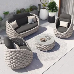 Villa Hotel Outdoor Furniture Conversation Lounge Sofa Set Rope Weaving Patio Garden Living Room One Seater Sofa Chair Durable
