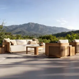 Villa Luxury Modern Teak Outdoor Sofa Set Waterproof Sun Protection Durable Eco-Friendly Furniture for Living Room Patio Hotel