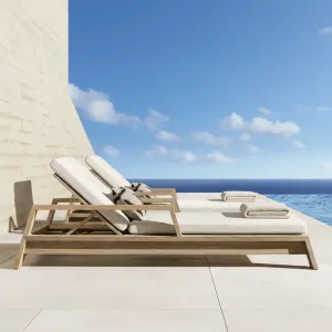 Weatherproof Premium Teak Wood Garden Sunbed Luxury Outdoor Furniture for Star Hotel Poolside and Private Estate Terrace