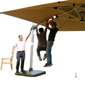 White Square Garden Outdoor Umbrella Aluminum Centre Pole Plastic Base Outdoor Furniture Includes Storage Stand Holder