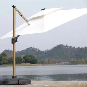 White Square Garden Outdoor Umbrella Foldable Design Big Size Centre Pole Plastic Base Outdoor Furniture Convenient Storage