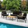 Baochin Modern Leisure Teak and Aluminum Outdoor Sofa Set Waterproof Fabric for Patio Garden Courtyard Hotel Villa