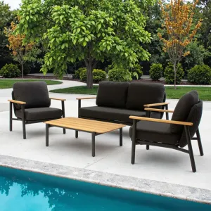 Baochin Modern Leisure Teak and Aluminum Outdoor Sofa Set Waterproof Fabric for Patio Garden Courtyard Hotel Villa