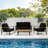 Baochin Modern Leisure Teak and Aluminum Outdoor Sofa Set Waterproof Fabric for Patio Garden Courtyard Hotel Villa