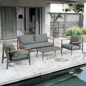 Contemporary 4-Piece Aluminum Teak Armrests Outdoor Set Weather Resistant Modern Design for Leisure for Patio Terrace Use