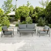 Contemporary 4-Piece Aluminum Teak Armrests Outdoor Set Weather Resistant Modern Design for Leisure for Patio Terrace Use