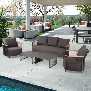 Garden Patio Teak Wood Sofa Set Outdoor 3-Seater for Courtyard Poolside Beach Restaurant Villa Use