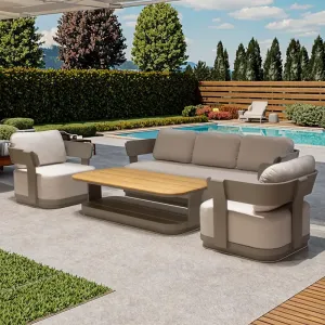 High-End Modern Design Teak Wood Solid Outdoor Garden Sofa Set Luxury Comfortable for Hotel Villa Courtyard Garden Use