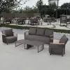 Luxury Modern Outdoor Furniture Rattan Sofa Set Solid Teak Wood Aluminum Frame for Patio Hotels Gardens Courtyards Restaurants