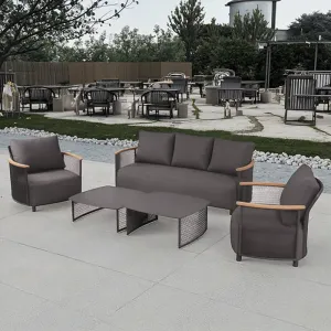Luxury Modern Outdoor Furniture Rattan Sofa Set Solid Teak Wood Aluminum Frame for Patio Hotels Gardens Courtyards Restaurants
