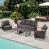 Luxury Modern Outdoor Furniture Waterproof Solid Teak Rattan Sofa Set for Beach Restaurant Aluminum Garden Set