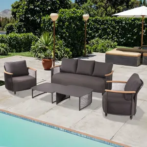Luxury Modern Outdoor Furniture Waterproof Solid Teak Rattan Sofa Set for Beach Restaurant Aluminum Garden Set