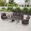 Luxury Modern Outdoor Rattan Sofa Set Solid Teak Wood Aluminum Frame for Patio Hotels Gardens Beach Dining