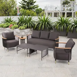 Luxury Modern Outdoor Rattan Sofa Set Solid Teak Wood Aluminum Frame for Patio Hotels Gardens Beach Dining