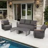 Luxury Modern Outdoor Rattan Sofa Set Solid Teak Wood with Aluminum Frame for Patio Hotels Gardens Courtyards