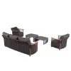 Luxury Modern Outdoor Rattan Sofa Set Solid Teak Wood with Aluminum Frame for Patio Hotels Gardens Courtyards