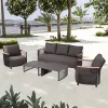 Luxury Modern Waterproof Outdoor Solid Teak Rattan Sofa Set for Patio Hotels Gardens