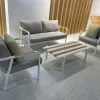 Luxury Resort Villa Outdoor Sofa Set Hotel Patio Teak Furniture With Fabric for Garden Patio Use