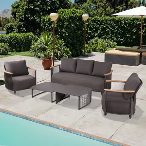 Luxury Solid Teak Rattan Sofa Set Waterproof Outdoor Furniture for Beach Restaurant Park