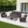 Luxury Waterproof Outdoor Solid Teak Rattan Sofa Set for Patio Hotels Gardens