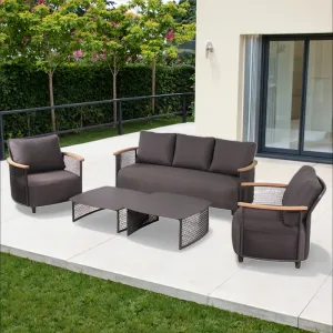 Luxury Waterproof Outdoor Solid Teak Rattan Sofa Set for Patio Hotels Gardens