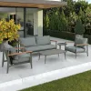 Luxury 4-Piece Aluminum Garden Sofa Set with Contemporary Design Weather-Resistant Features Teak Armrests for Patio Balcony Use