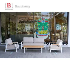 Mili Modern Outdoor Teak Single Sofa Rattan Wood Fabric for Courtyard Garden Patio Leisure