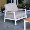Mili Modern Outdoor Teak Single Sofa Rattan Wood Fabric for Courtyard Garden Patio Leisure