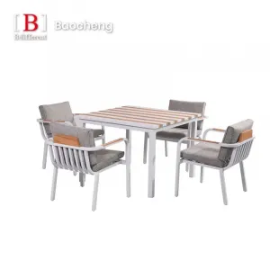 Modern Aluminum Teak Design Outdoor Dining Set Durable Metal Patio Garden Furniture for Backyard and Outdoor Use