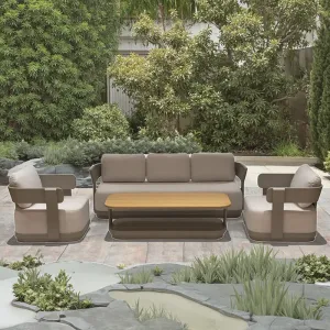 Modern Contemporary Outdoor Solid Wood Sofa Set Garden Patio Furniture with Sun Protection for Leisure Villas